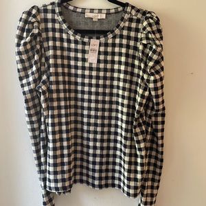 loft navy and cream gingham shirt